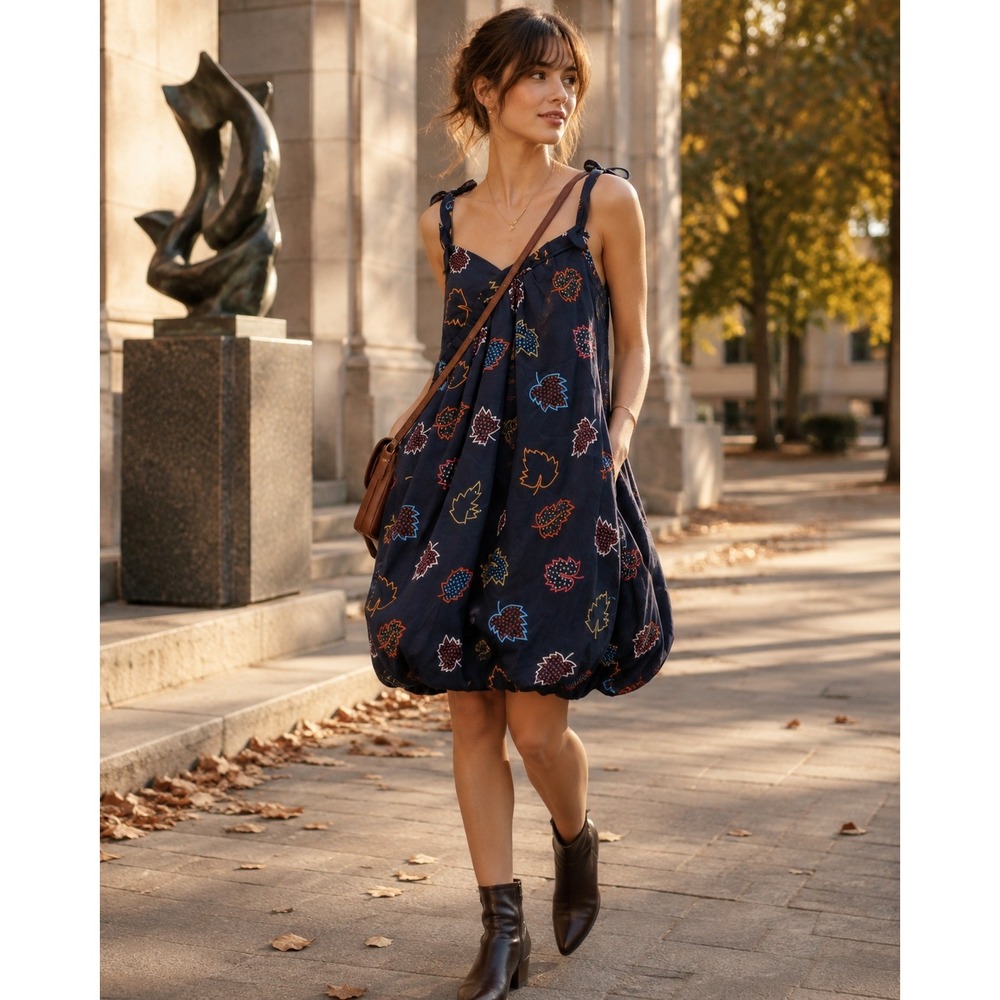Marc by Marc Jacobs Navy Leaf Print Bubble Hem Mini Dress Size 2 Pockets